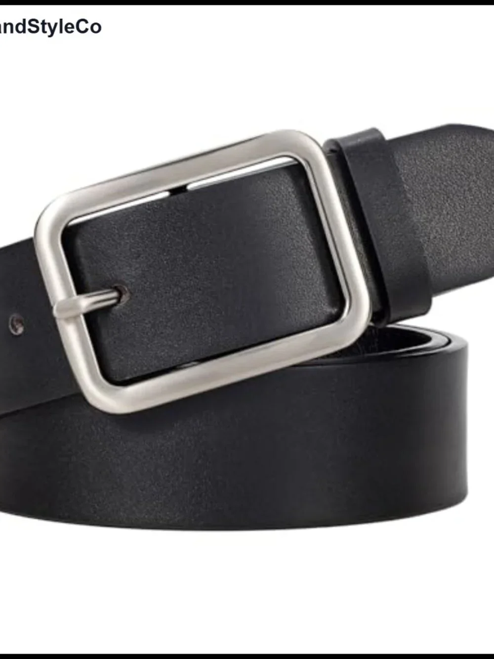 Women's Faux Leather Belt with Square Silver Buckle, 1.3 Inch Width, Adjustable